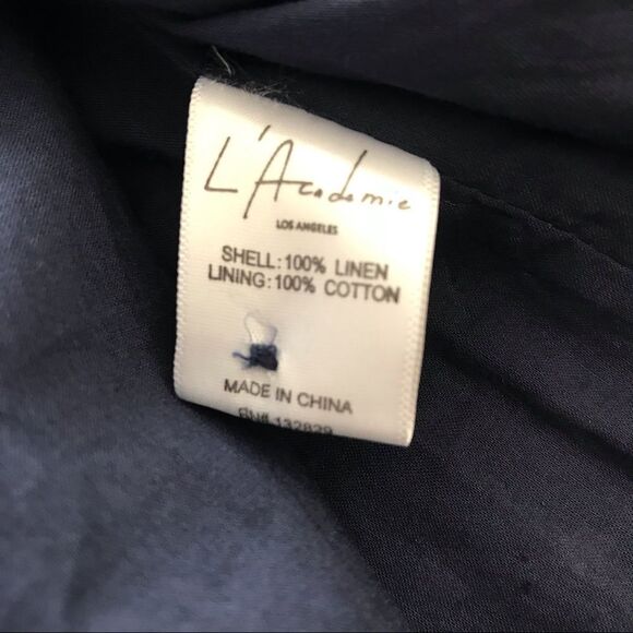 L’ACADEMIE Carter Linen Blazer Open Front Navy Blue White Polka Dot Medium New - Picture 10 of 16